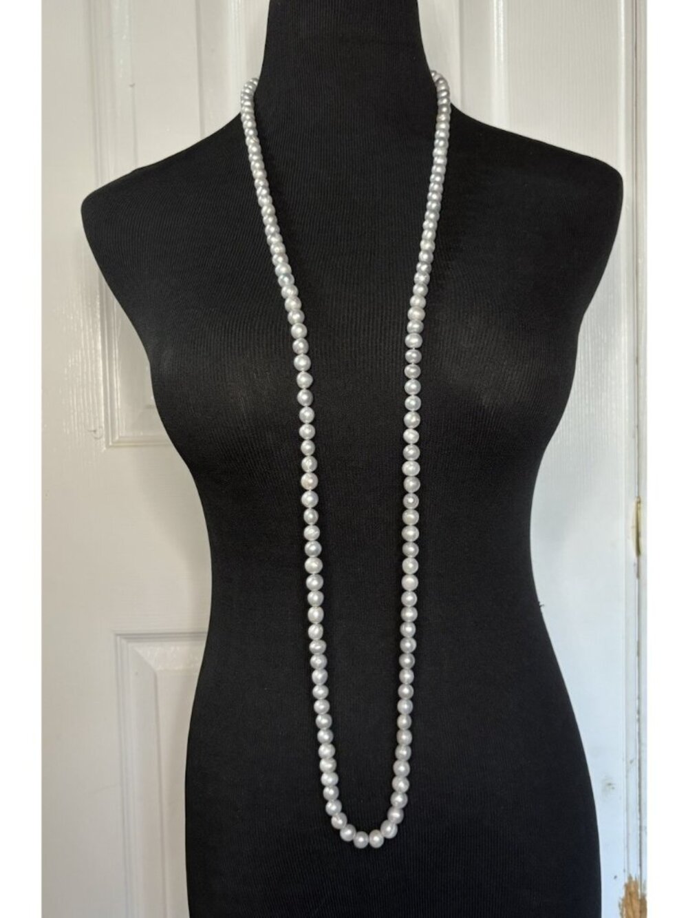 Opera Length Long Knotted Gray Silver Freshwater Pearls Necklace
